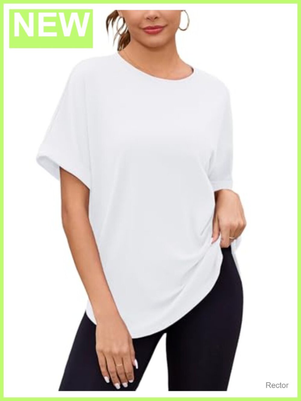 Oversized Crew Neck Rolled Short Sleeve Basic Tee Loose Summer Workout Top